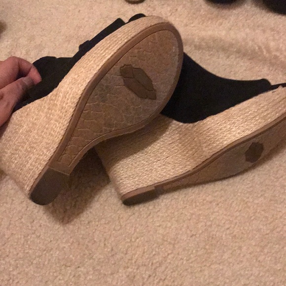 Black Open Toe Suade Wedge - Picture 5 of 6